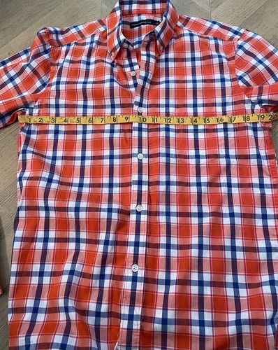 Camisa Hombre French Connection Manga Larga Naranja Blanco Azul Cuadros Talla XS Algodón - Imagen 8 de 9
