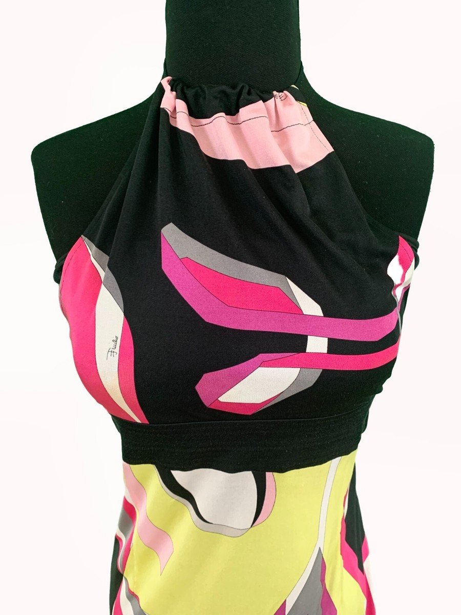 Emilio Pucci Womens Dress Multicolored Pattern Silk Halter Size 44  