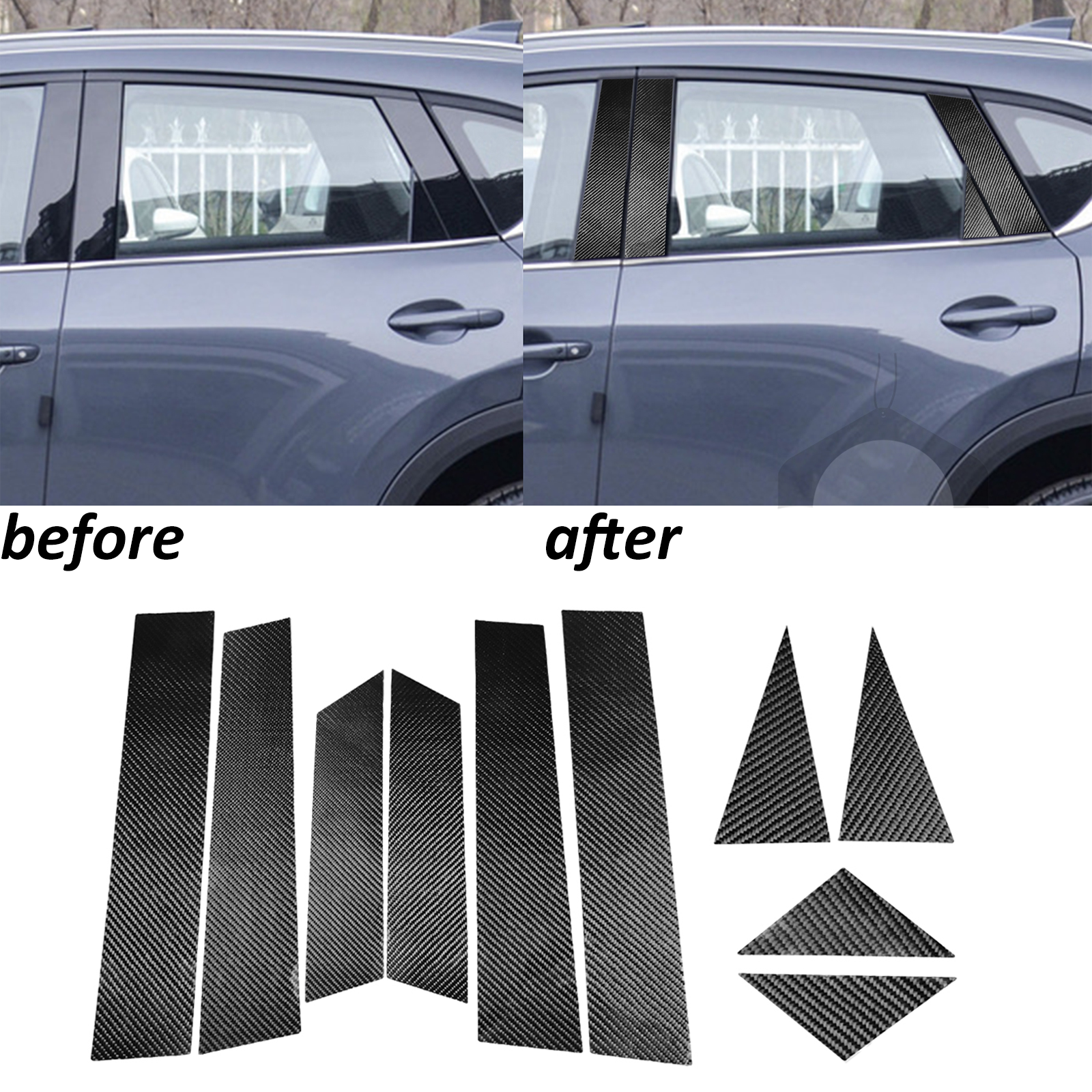 10Pcs Real Carbon Fiber Exterior Window B-Pillar Panel Trim For Mazda CX-5 17-22