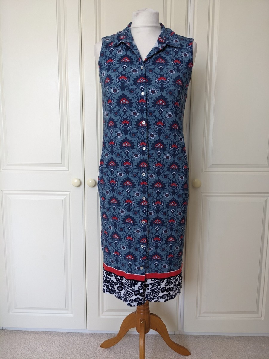 Laura Ashley Jersey Blue Floral Pattern Summer Shirt Dress Sleeveless UK10  | eBay UK