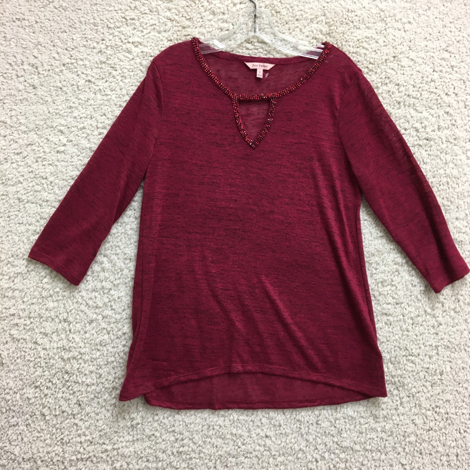 Juicy Couture Shirt Medium Adult Red Heather V Neck 3/4 Sleeve Pullover Womens