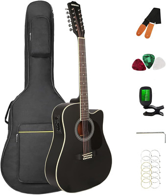 12 String Guitar 12 String Acoustic-Electric Guitar,Cutaway Guitar,Bundle with G