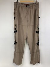 VTG 90s Baggy Mens L Khaki Tan Parachute Zip Cargo Soft Polyester Pants Raver