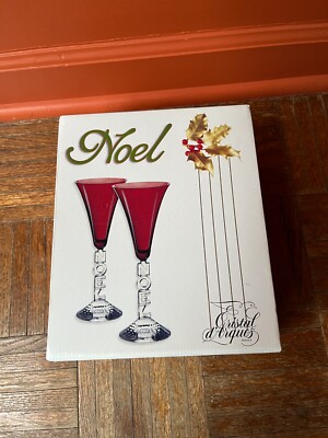 VNTG 2 NOEL Cristal d'Arques Champagne Glass Fluted Wine RED Crystal - FRANCE