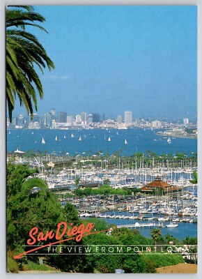 Birdseye Point Loma View Harbor Bay Boats Skyline San Diego CA Postcard UNP 4x6