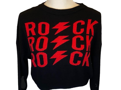 Subdued Long Sleeve Black ROCK Graphic Cropped Sweater Made in Italy Size S - Picture 3 of 10