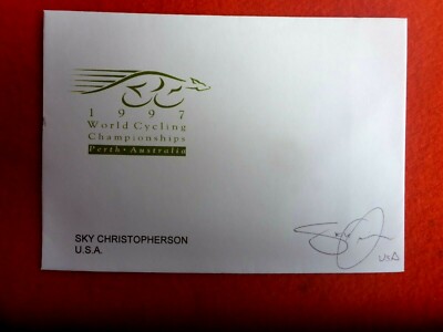 CYCLIST SKY CHRISTOPHERSON  hand SIGNED 1997 WORLD CHAMPION COVER 
