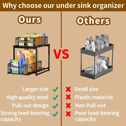 Under Sink Organizer 2tier Pull Out Cabinet Organizer Kitchen Bathroom Organizer - Picture 3 of 9