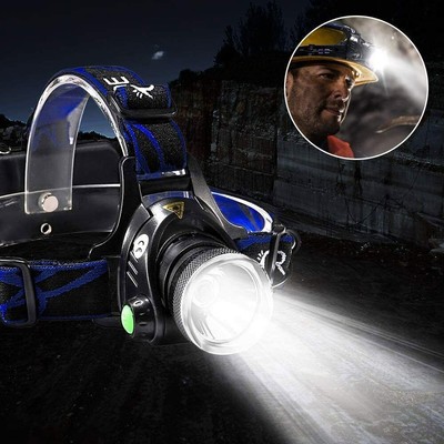 LED Super Bright Headlamp Rechargeable Torch Flashlight 3 Modes Work Light With 