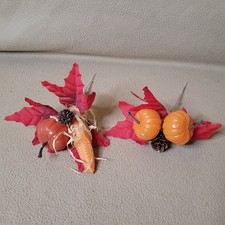 Fall Autumn Floral Arrangement Picks, Pumpkins, Pinecones, Corn, Leaves Set Of 2