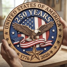 Patriotic Eagle Door Hanging Wooden Sign, USA 250th Anniversary 1776  2026,