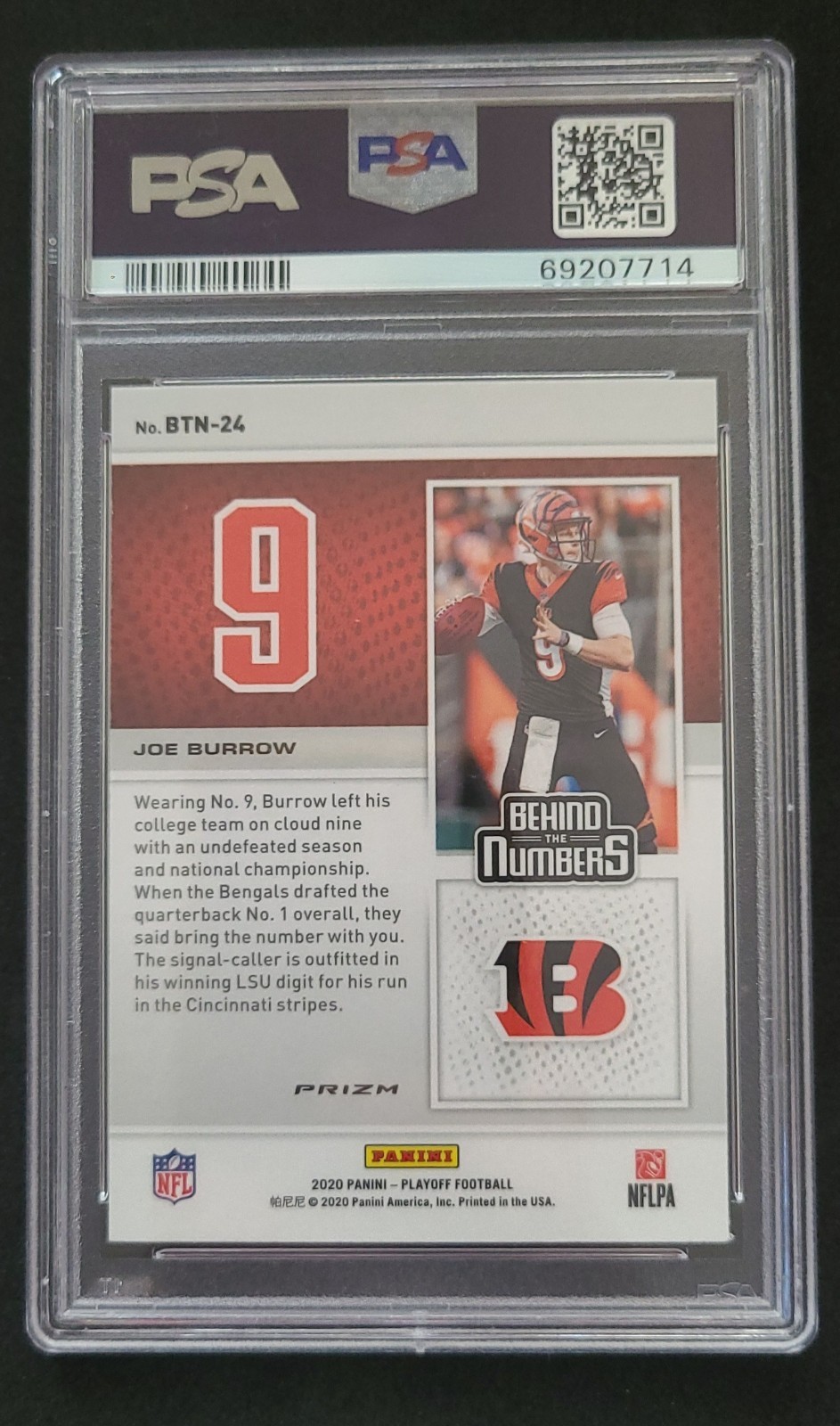 2020 Panini Playoff JOE BURROW Behind The Numbers Red #BTN24 RC PSA 10 Bengals🐅 view 2
