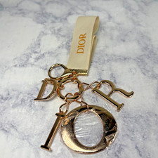 Dior Rose Gold CD Cream Ribbon Key Chain Ring New Box Bag Charm Dangle Lux Gift