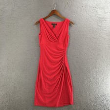 Lauren Ralph Lauren Ruched Shift Dress Womens 2 Sleeveless V-Neck Casual Red