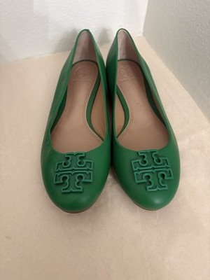 Tory Burch Flats Womens Size 7 Minnie Travel Ballet Patent Leather Slip On Green