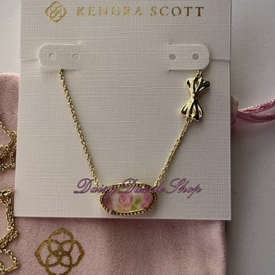  New Kendra Scott Love Shack Fancy Elisa Pink Blooming Heirloom Gold Necklace 