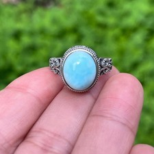 Sterling silver 925 stamped vintage look larimar ring