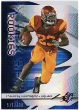 2008 Upper Deck SPx Chauncey Washington Rookie Card RC #98 /999 Jaguars. rookie card picture
