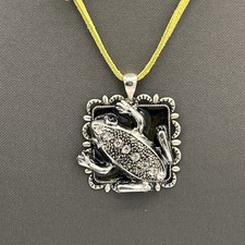 Artisan Frog Rhinestone Silver Tone Design Square Pendant 