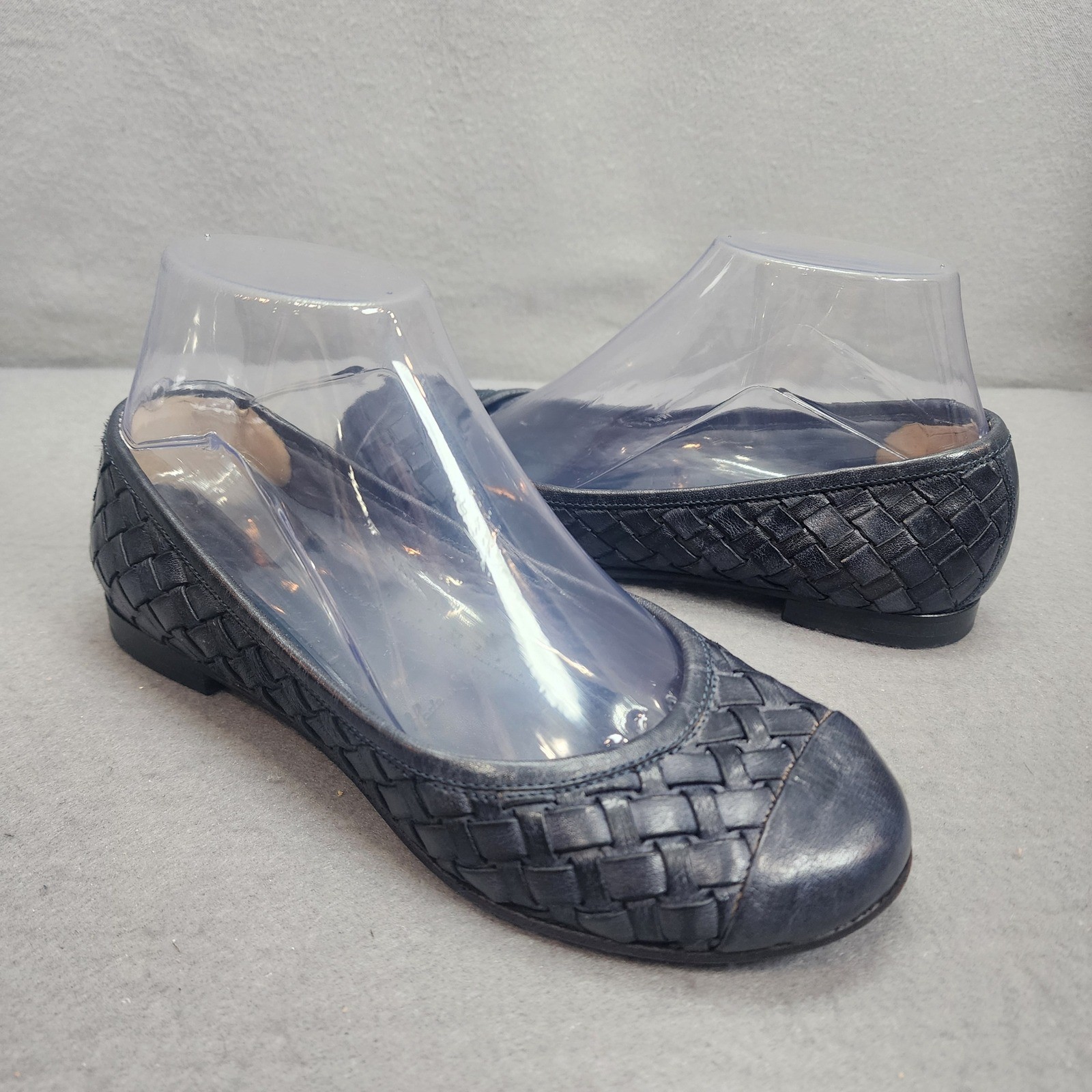 Benheart Ballet Flats Navy Blue Woven Leather Made in Italy Womens 36