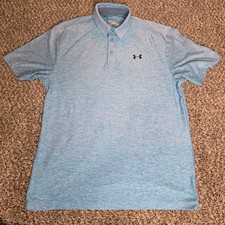 Under Armour Polo Shirt Mens Large Blue HeatGear Golf Performance Lightweight