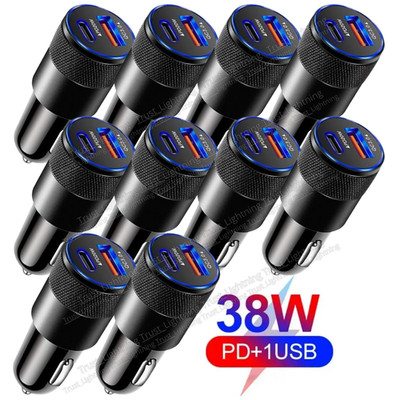 Lot 2-Port PD Type USB-C+QC 3.0 Car Adapter 38W Fast Charger Cigarette Lighter