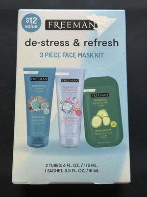 Freeman De-Stress & Refresh 3-Piece Face Mask Kit Clay Gel Peel-Off Lavender