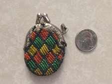 Vintage Miniature Micro Beaded Coin Purse c.1960 Retro Made In Korea