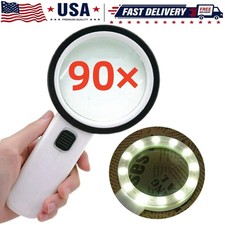 90X Lighted Handheld Magnifying Glass Large Reading Aid Magnifier for Seniors