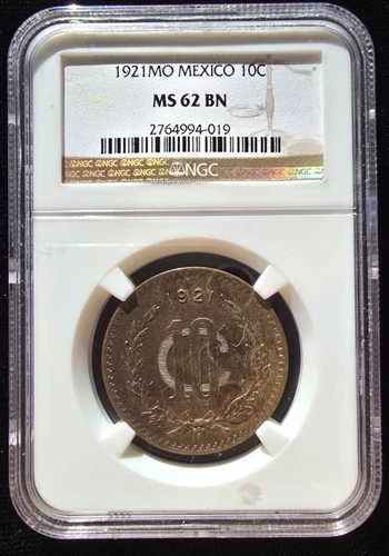 1921 Mexico 10 Centavos NGC MS 62 KM 430 (A037)