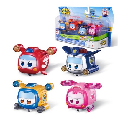 Super Wings Super Pet Sets 4 PCS Glow Face-Changing Transformable Jett Donnie