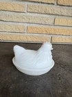 Vintage  Small White Milk Glass Hen Sitting on Nest Dish