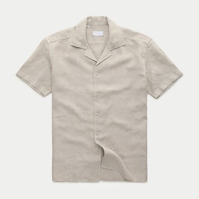 NWT Wolf vs Goat Linen Bowling Shirt Oxford Tan 16.5/42 MSRP 368