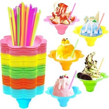 200PCS 4oz Colorful Snow Cone Cups Set W/ 100Pcs Spoon Straws  100Pcs Cups