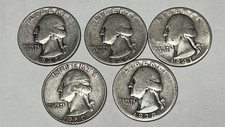 Lot of 5 90% Silver Washington Mix Years Quarters silver coins US coins