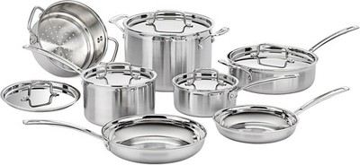 12-Piece MultiClad Pro Triple Ply Stainless Stainless Steel Pots and Pans Set, C