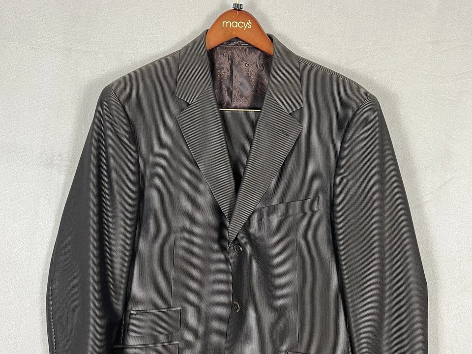 Traje Steve Harvey 3 Piezas Hombre 46L 40W X 33 Acanalado Marrón Cachemira Foto 3 de 4