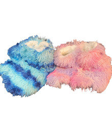 Justice Slippers Shaggy Bootie Girls M 5.5-7.5 Faux Fur Pink or Blue Grip Sole