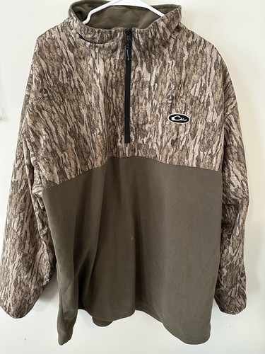 Drake Waterfowl Jacket Mens 3XL Camo Fleece Lined Mossy Oak Bottom Land 1/4 Zip