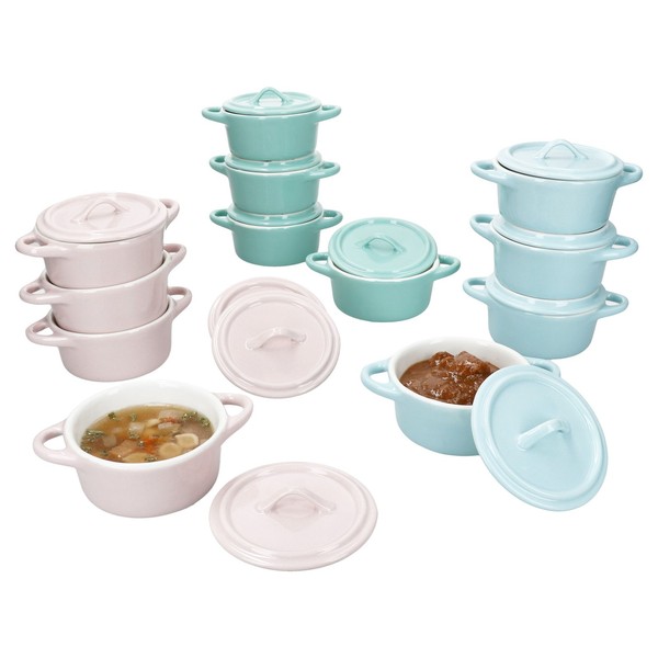 12Er Set Emilia Mini-Cocotte Pastell Rosa Mint Blau 100Ml Mini-Topf Ofenform-image