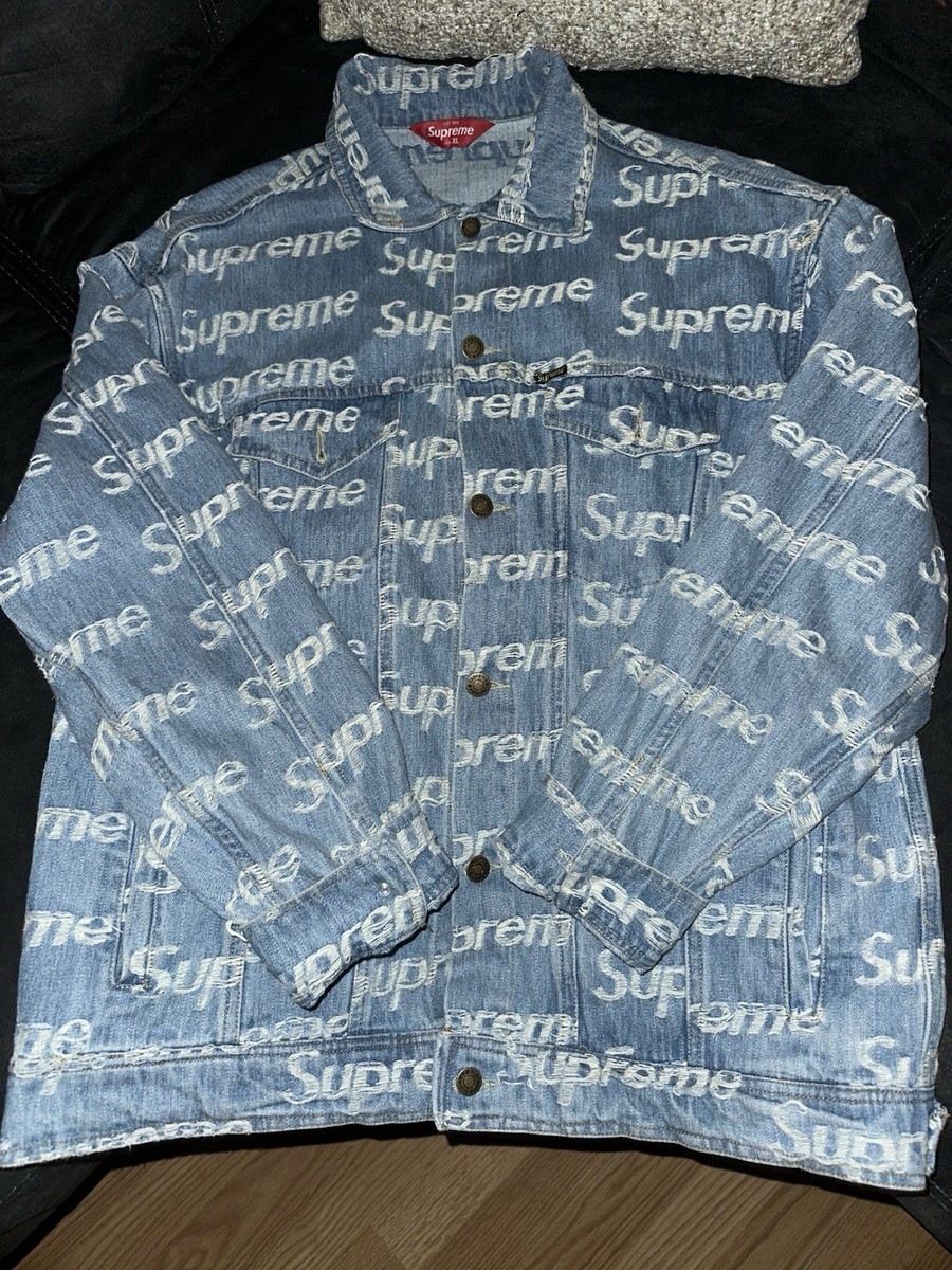 ジャケット・アウター Frayed Logos Denim Trucker Jacket blue Supreme Frayed Logos Denim Trucker Jacket (SS21) - $238