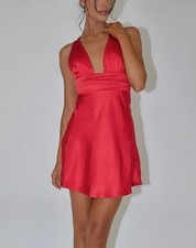 Selfie Leslie Women's Mini Dress Medium Red Satin Criss-Cross Backless NWT