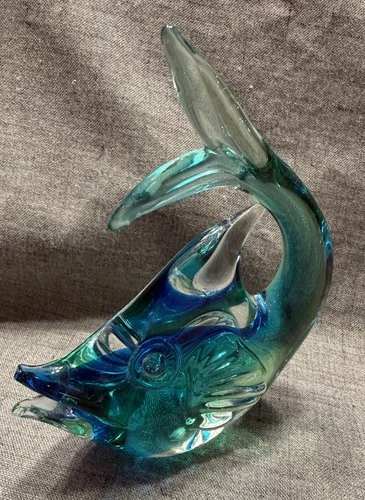 Murano Italy Glass Fish Blue Green Vintage EUC