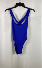 Nike Women's Blue Ribbed Crossback One Piece Swimsuit NWT Sz M