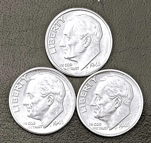 1946 P-D-S 10c SILVER Roosevelt Dimes, Year Set. GEM BU (R179)