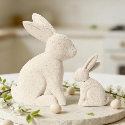 Osterhase Deko Figuren 2 Stück Beige 18x10 cm Ostern Wabi Sabi Tischdeko Hase