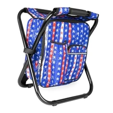  Backpack Stool Cooler Chair Heavy Duty 300 LBS Max Load Portable American Flag