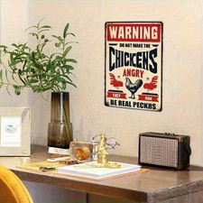 Vintage Chicken Warning Plaque with Tin Metal Signs Home D cor 8x12