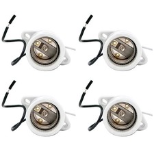 White Light Sockets 4 Pack 660W E26/E27 Medium Base with 18AWG Wire Pigtail