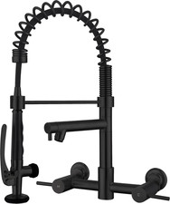 Sleek Black Wall-Mount Kitchen Faucet with Pre-Rinse Sprayer Pot Filler
